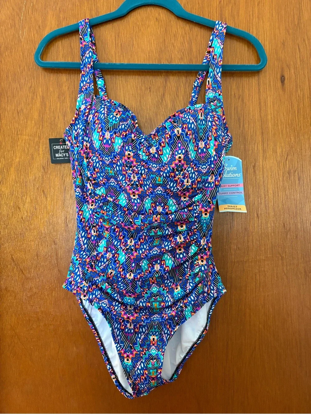 New Swim Solutions Tummy Control Shirred Sweetheart One Piece Swimsuit Size 12 - Picture 3 of 16